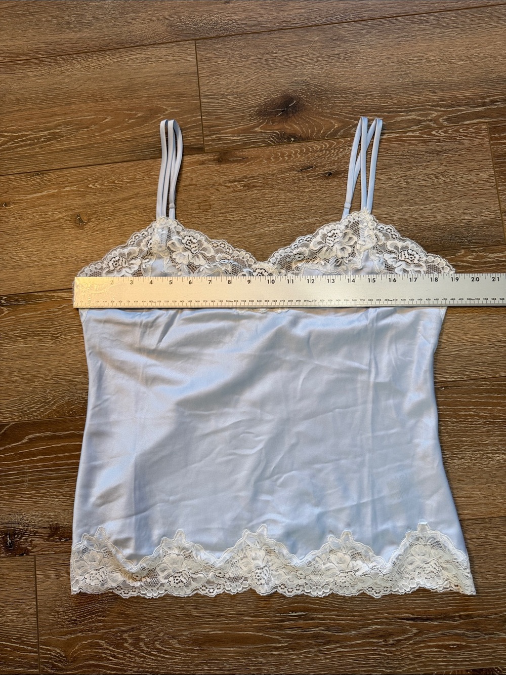 Ralph Lauren light Blue Cream Lace-Trim Satin Cami with Double Straps Medium - Picture 3 of 7